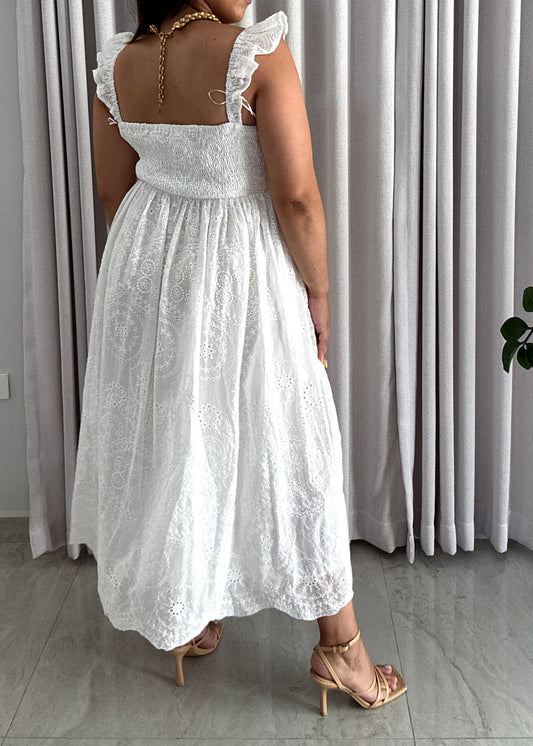 Embroidered White Midi Dress